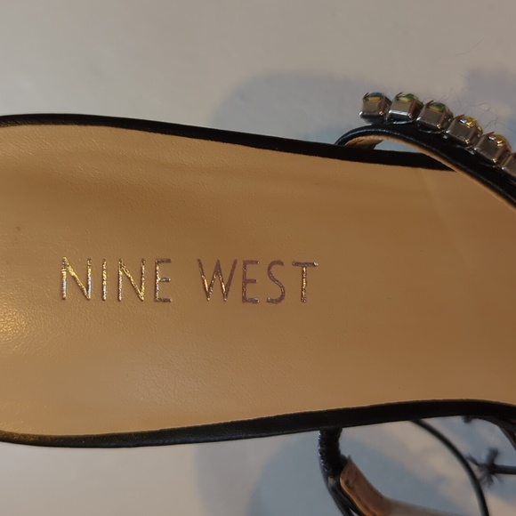Nine West, black heel slides with rainbow rhinestone strap. 8 - Picture 3 of 10